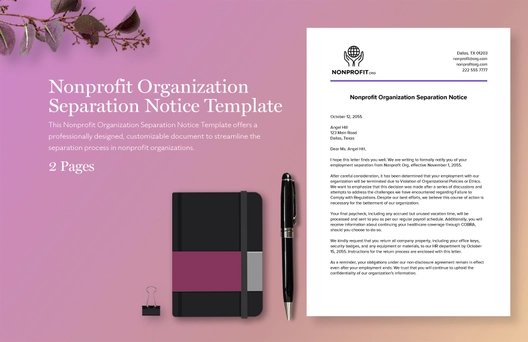Nonprofit Organization Separation Notice Template