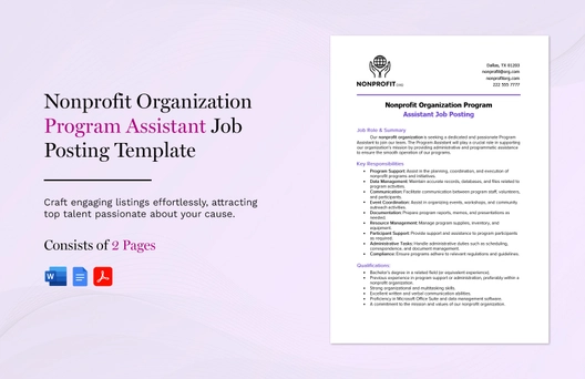 Nonprofit Organization Program Assistant Job Posting Template