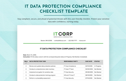 IT Data Protection Compliance Checklist Template IT Data Protection Compliance Checklist Template