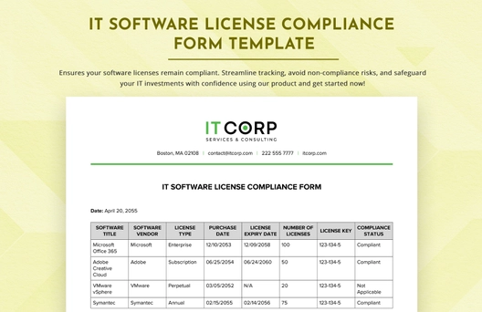 IT Software License Compliance Form Template