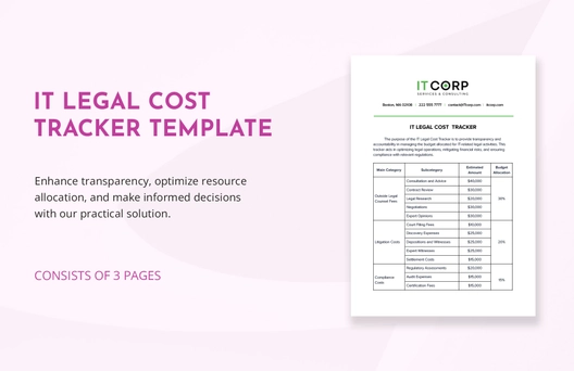 IT Legal Cost Tracker Template IT Legal Cost Tracker Template
