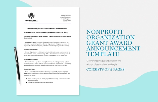 Nonprofit Organization Grant Award Announcement Template