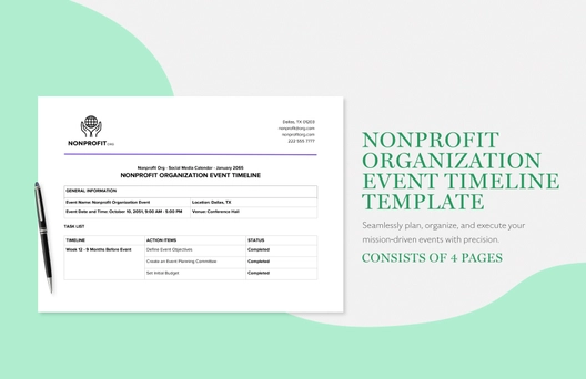 Nonprofit Organization Event Timeline Template