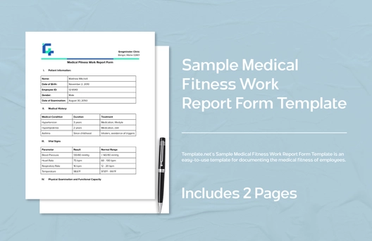 Sample Medical Fitness Work Report Form Template