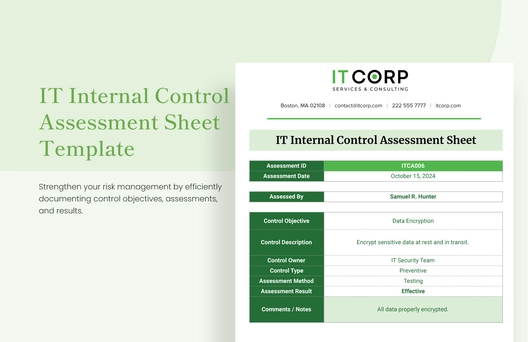 IT Internal Control Assessment Sheet Template