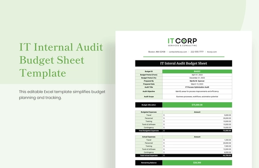 IT Internal Audit Budget Sheet Template