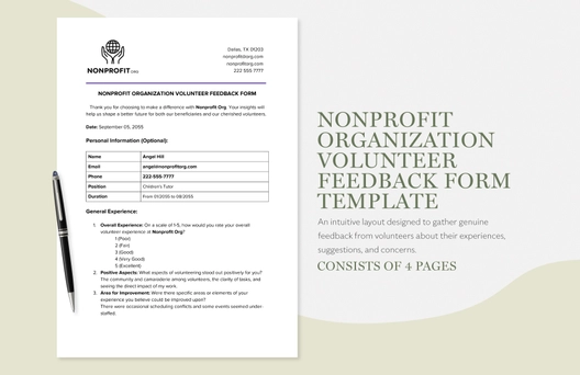 Nonprofit Organization Volunteer Feedback Form Template