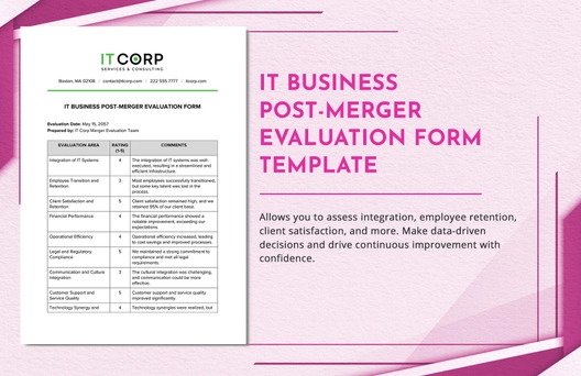 IT Business Post-Merger Evaluation Form Template