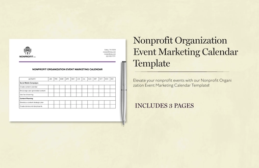 Nonprofit Organization Event Marketing Calendar Template