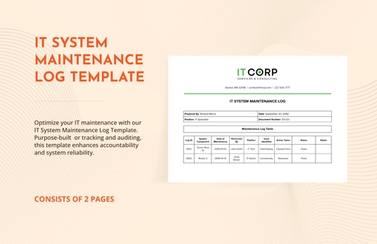IT System Maintenance Log Template