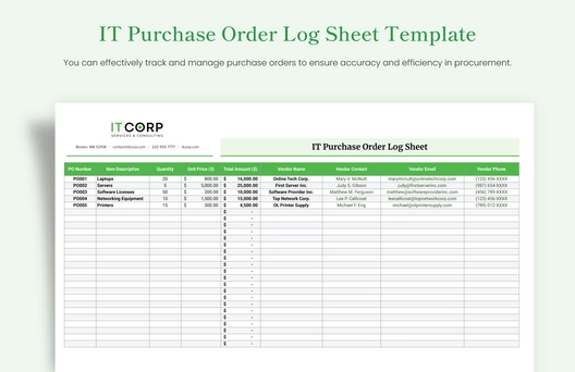 IT Purchase Order Log Sheet Template