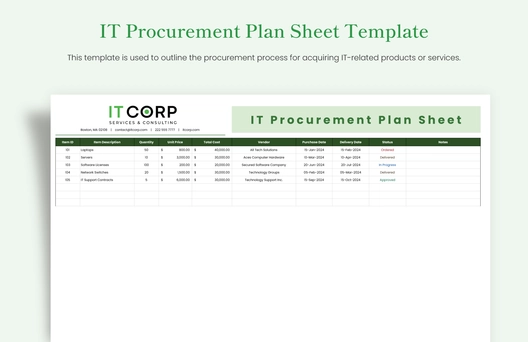 IT Procurement Plan Sheet Template