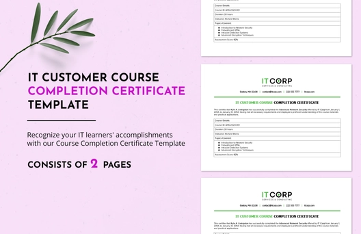 IT Customer Course Completion Certificate Template