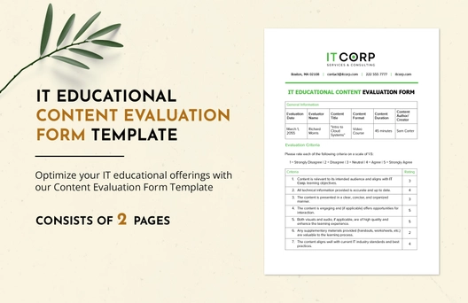 IT Educational Content Evaluation Form Template