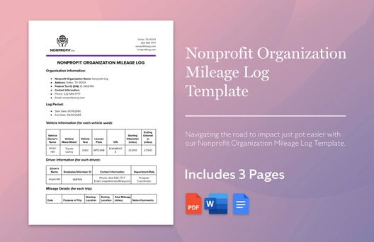 Nonprofit Organization Mileage Log Template Nonprofit Organization Mileage Log Template