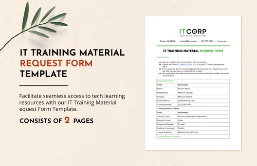IT Training Material Request Form Template