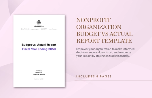 Nonprofit Organization Budget vs Actual Report Template