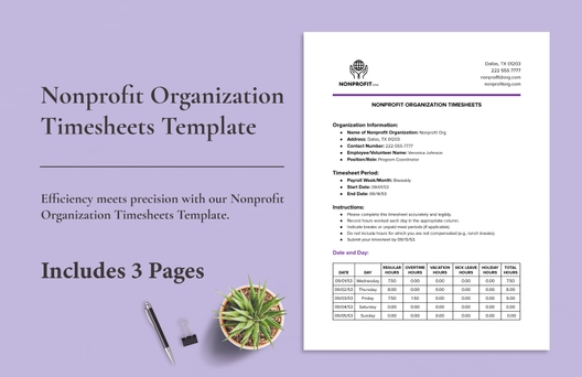 Nonprofit Organization Timesheets Template