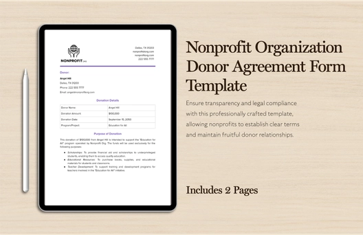 Nonprofit Organization Donor Agreement Form Template