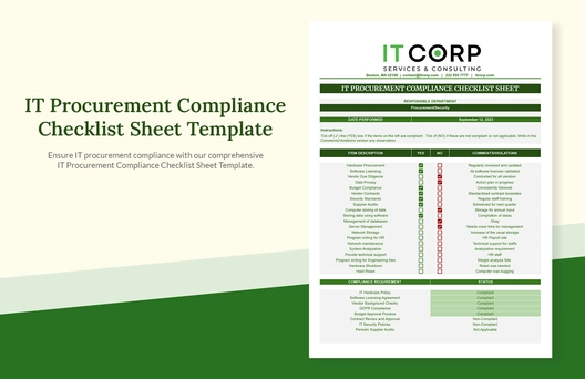 IT Procurement Compliance Checklist Sheet Template
