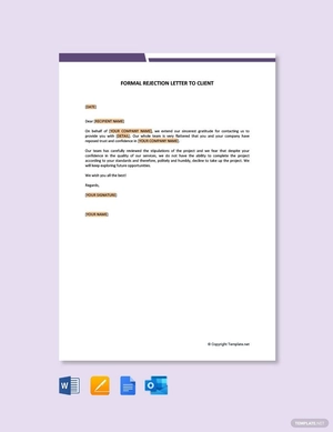 Formal Rejection Letter to Client