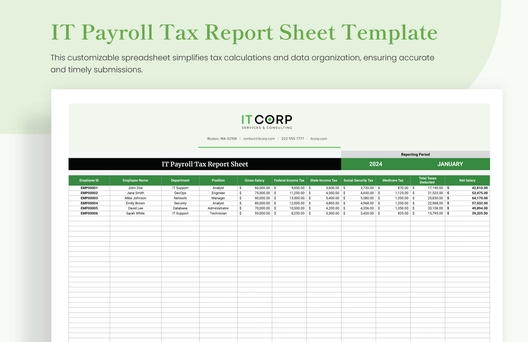 IT Payroll Tax Report Sheet Template