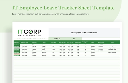 IT Employee Leave Tracker Sheet Template
