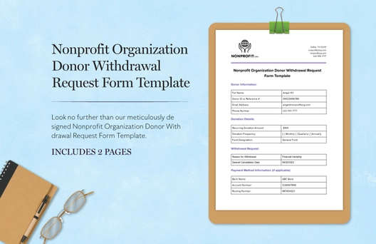 Nonprofit Organization Donor Withdrawal Request Form Template
