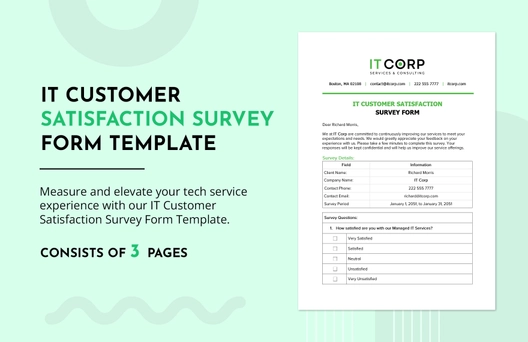 IT Customer Satisfaction Survey Form Template