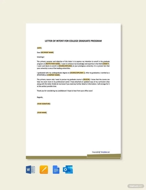 Letter Of Intent for College Graduate Program