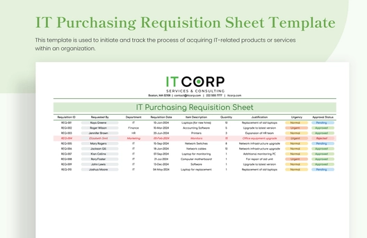 IT Purchasing Requisition Sheet Template