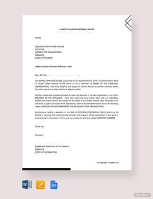 Charity Volunteer Reference Letter