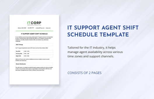 IT Support Agent Shift Schedule Template