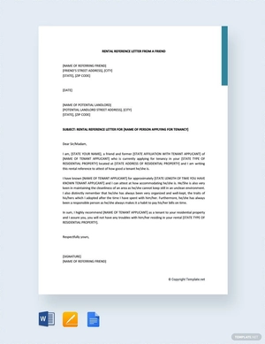Rental Reference Letter from Friend