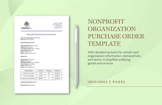 Nonprofit Organization Purchase Order Template
