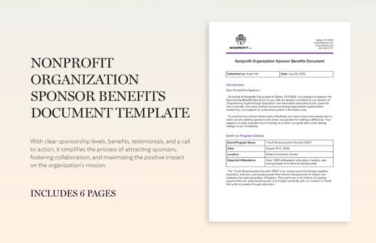 Nonprofit Organization Sponsor Benefits Document Template Nonprofit Organization Sponsor Benefits Document Template