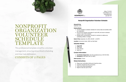 Nonprofit Organization Volunteer Schedule Template
