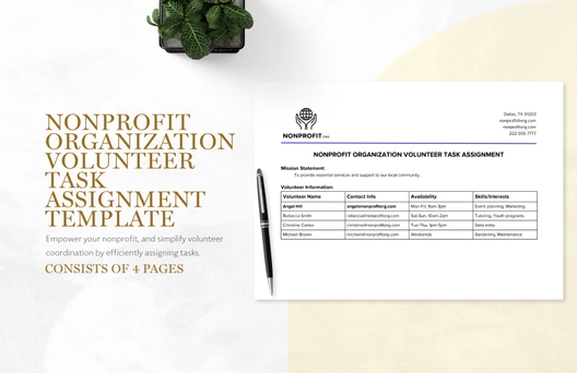 Nonprofit Organization Volunteer Task Assignment Template Nonprofit Organization Volunteer Task Assignment Template