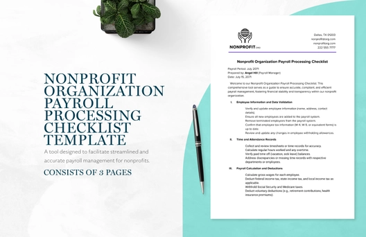 Nonprofit Organization Payroll Processing Checklist Template