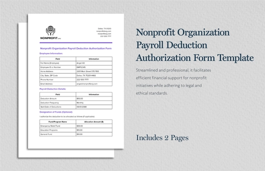 Nonprofit Organization Payroll Deduction Authorization Form Template
