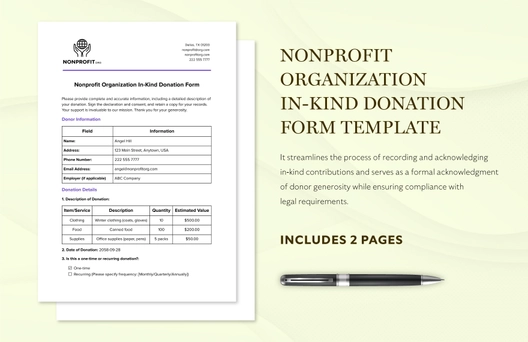 Nonprofit Organization In-Kind Donation Form Template Nonprofit Organization In-Kind Donation Form Template