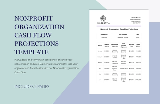 Nonprofit Organization Cash Flow Projections Template