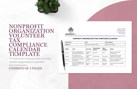 Nonprofit Organization Tax Compliance Calendar Template Nonprofit Organization Tax Compliance Calendar Template