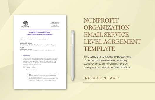 Nonprofit Organization Email Service Level Agreement Template