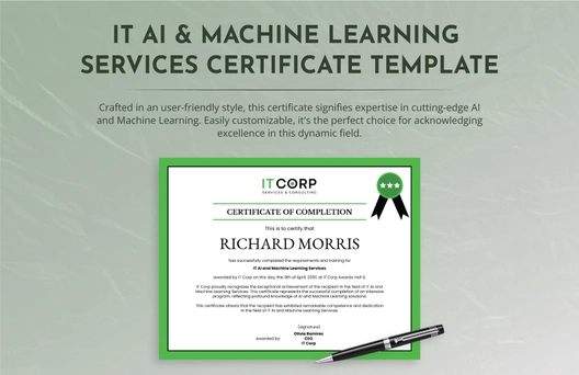 IT AI & Machine Learning Services Certificate Template