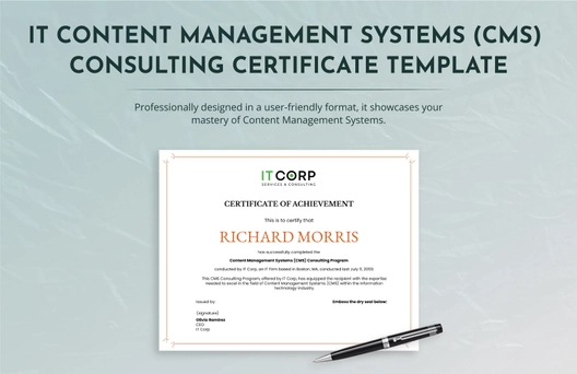 IT Content Management Systems (CMS) Consulting Certificate Template