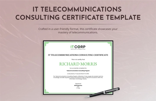 IT Telecommunications Consulting Certificate Template