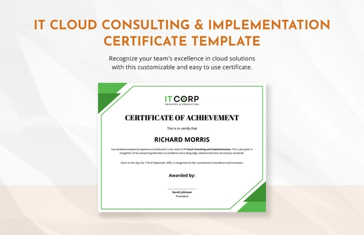 IT Cloud Consulting & Implementation Certificate Template