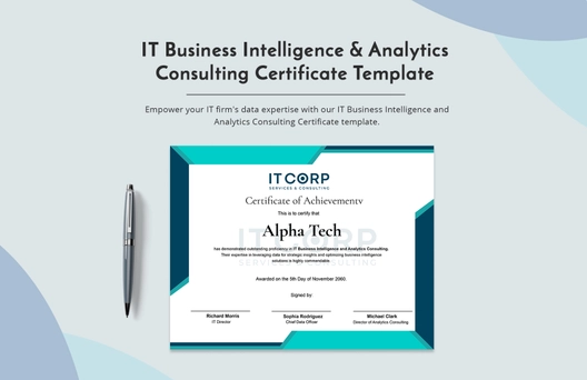 IT Business Intelligence & Analytics Consulting Certificate Template