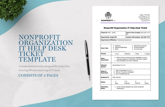 Nonprofit Organization IT Help Desk Ticket Template